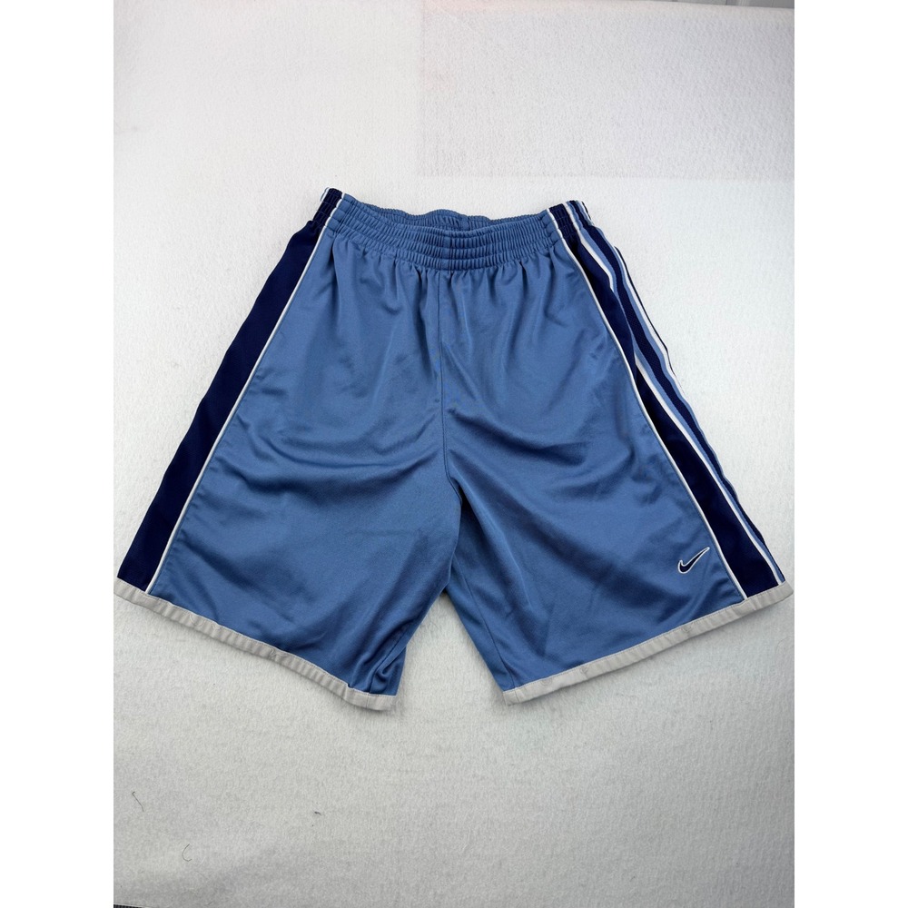Vintage Nike Team Men's Large Blue Basketball Athletic Shorts Swoosh Striped